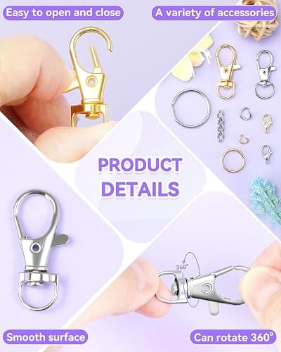 990PCS FIVEIZERO Keychain Making Kit - Keychain kit with Key Ring, Key Chain Clip, Lobster Claw Clasps, Swivel Snap Hook, Jumprings & Extender Chain for Crafts, DIY Projects and Jewelry Making thumbnail 3