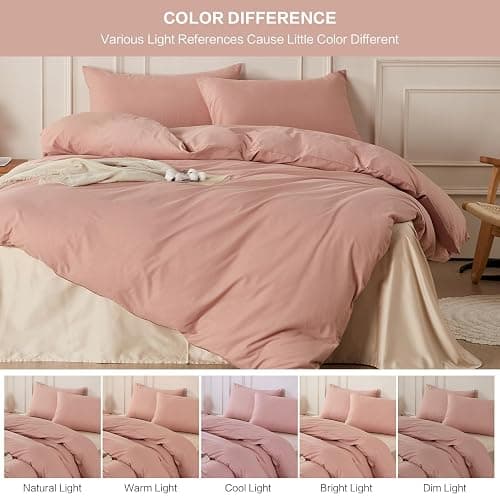 SAPHREAS Dusty Rose Duvet Cover Set 100% Washed Cotton Super King Size 3Pcs 8 Corner Ties Modern Solid Bedding Soft 1 Duvet Cover with Zipper 2 Pillow Shams, Comforter Not Included thumbnail 6