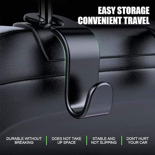 Car Back Seat Headrest Hooks, 4 Pack Black Stylish Back Seat Hanger for Car Handbag Clothes Coats Grocery Bags, Car Interior Accessories (Black2) thumbnail 5