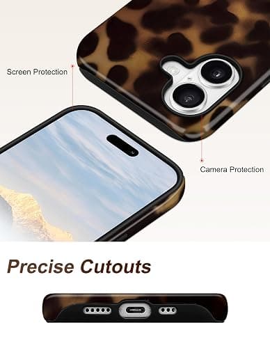 Jusy Compatible with MagSafe Brown Tortoise Shell Print Phone Case for iPhone 16 Plus, Amber Trendy Luxury Magnetic Soft TPU and Hard PC Protective Phone Cover for Women Girls - Tortoise Shell thumbnail 5