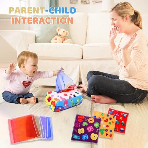 YOGINGO Baby Toys 6 to 12 Months - Tissue Box Toy Montessori for Babies 6-12 Months, Soft Stuffed High Contrast Crinkle Infant Sensory Toys, Boys&Girls Kids Early Learning Gifts thumbnail 4