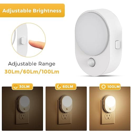 L LOHAS LED Motion Sensor Night Light,[2-PACK] Night Lights Plug into Wall,Motion Sensor and Dusk to Dawn Sensor,3000K Soft White,30/60/100lm Brightness Dimmable,Nightlight for Bathroom Hallway thumbnail 5