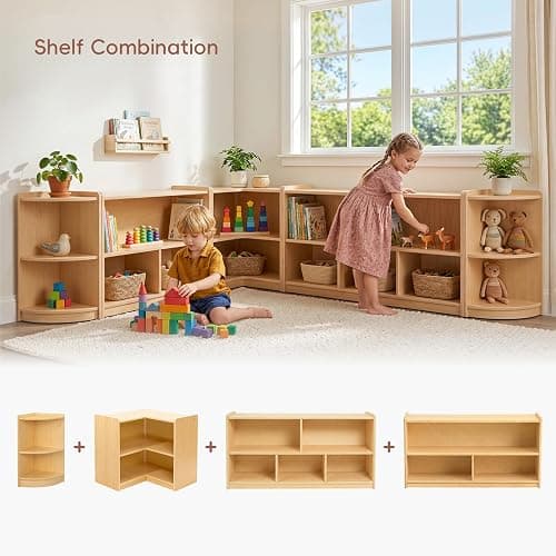 OOOK L-Shape Montessori Bookshelf for Compact Corner Space, Corner Shelf | FSC Plywood, Use Alone or Fits Shelf Combination Series, Montessori Furniture in Kids Room, Daycare, Nursery, Classroom thumbnail 5