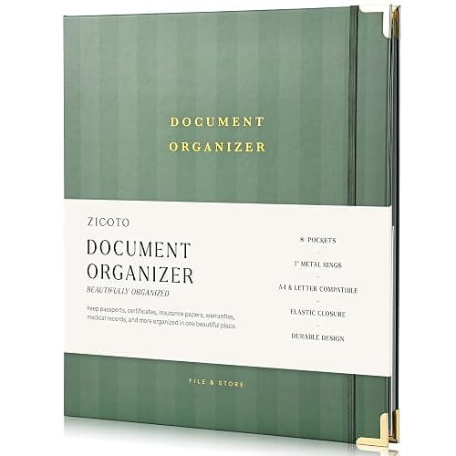 Aesthetic Document Organizer - Sturdy Striped 3-Ring Binder for Files | Safely Stores Important Documents in One Place - Easy to Use Expanding Storage Folder Incl. Envelopes, Pockets and Labels - Image 1