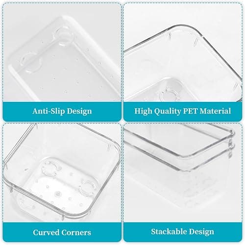 lovehai 7 Pcs Drawer Organiser Set, Makeup Organiser Tray for Drawers, Clear Cosmetics Container Tray for Office, Bedroom, Kitchen, Jewelries and Gadgets thumbnail 4