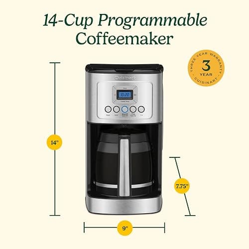 Cuisinart 14-Cup Coffee Maker, Programmable PerfecTemp Glass Carafe Coffee Machine with 1-4 Cup Setting, Brew Strength Control and Brew Pause, Stainless Steel, DCC-3200NAS thumbnail 2