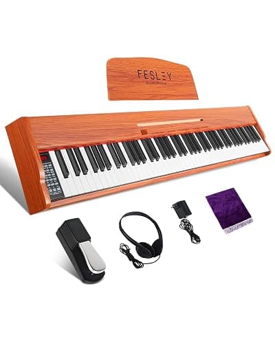 Fesley Weighted Piano Keyboard 88 Keys: Full Size Electric Keyboard Piano for Beginners, Portable 88 Key Keyboard with Daul Speaker,Sustain Pedal,Power Adapter,Support Bluetooth,USB MIDI,FEP300, Brown - Image 1