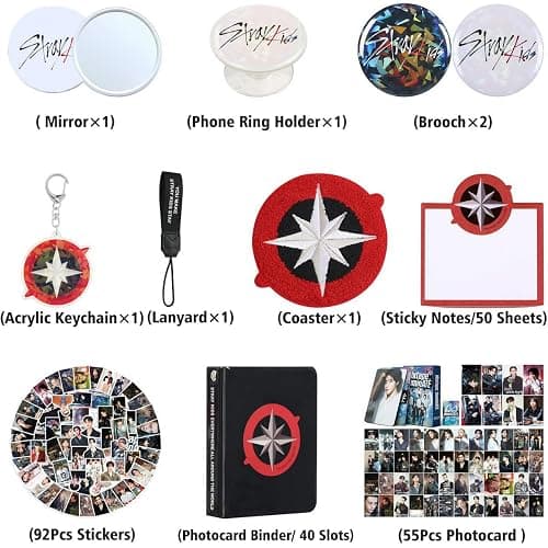 X9H8N9 Skz Merch Stray Fans Gifts Set,Including Photocards, Stickers,Photocards Binder, Coaster,Lanyard,Sticky Notes,Keychain, Pins,Mirror thumbnail 4