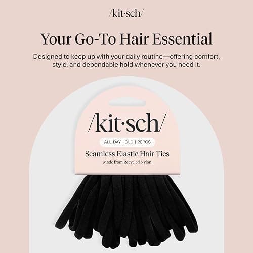 Kitsch Nylon Hair Ties No Damage - Stretchable Hair Bands for Strong All-Day Hold, Ponytail Holders | Hair Accessories for Girls | Ideal Gifts for Women - Black, 20 Pcs thumbnail 9