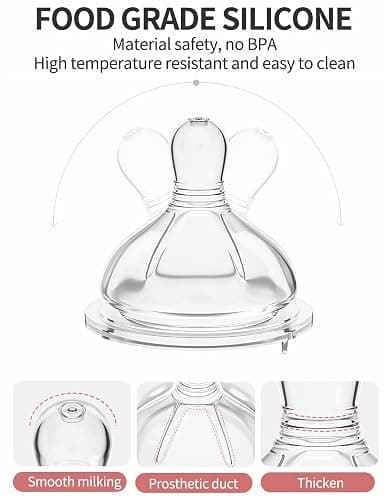 Oberni Glass Baby Bottles,Anti Colic Breastfeeding Bottle with Natural Response Nipple Size S,Wide Neck Slow Flow Baby Bottle for Baby,Newborn,Preemie 0-3 0-6 Month,BPA Free (Pink, 1 Pack, 4 Ounce) thumbnail 6