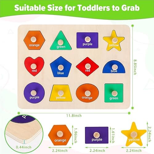Jumlys Montessori Toys for Toddlers 1, 2, 3 Year Old, Wooden Shape Learning Puzzles for Baby 12-18-24 Months, Early Educational Toys, Perfect Christmas Birthday Gifts for Boys & Girls Age 1-3 - Shape thumbnail 2