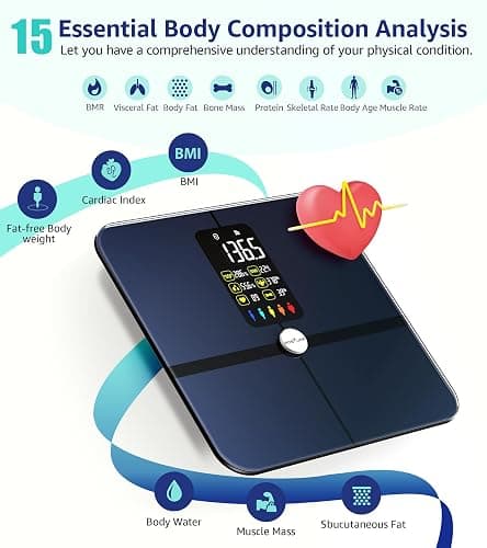Posture Body Fat Scale, Extra Large Display Digital Bathroom Wireless Weight Scale Composition Analyzer with Heart Rate Heart Index & Body Shape Index with Free APP 400Lb Black thumbnail 5