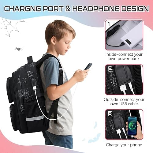 Jafeton School Backpack for Boys, 3 PCS Spider Boy Backpack Set with Lunch Box & Pencil Pouch, Waterproof Schoolbag for Boys Kids Children Teens, Elementary Middle School, Kids Bookbag Casual Daypack thumbnail 7