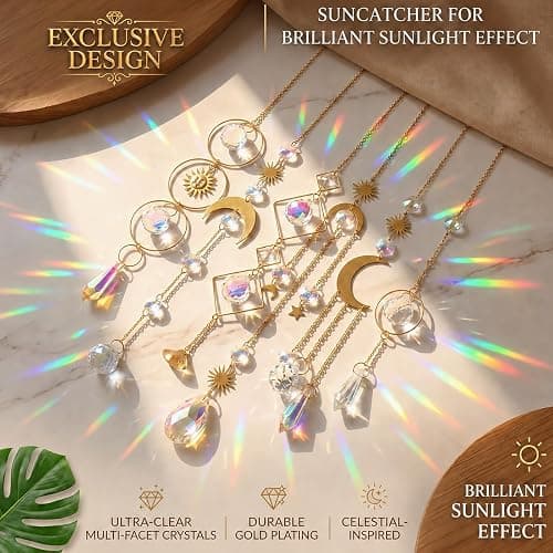 6Pieces Colorful Crystals Suncatcher Hanging Sun Catcher with Chain | Pendant Ornament Crystal Balls for Window Home Garden Christmas Day Party Wedding Decoration thumbnail 4