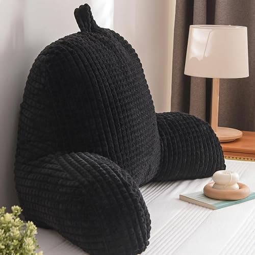 A Nice Night Reading Pillow Bed Wedge Large Adult Children Backrest with Arms Back Support for Sitting Up in Bed/Couch for Lounging Bedrest,Waffle Stereoscopic Design,Black thumbnail 7