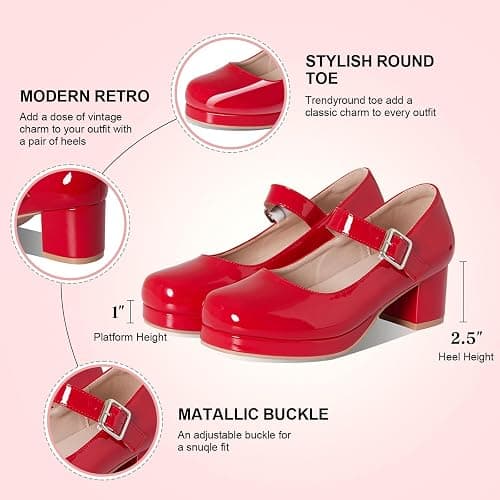 femflame Women's Low Chunky Heel Mary Jane Pumps Ankle Buckle Strap Sweet Round Toe Dress Shoes JK Cosplay Uniform Dress Shoes thumbnail 5