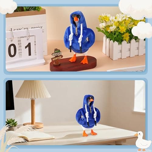 6 Set 7inch Desk Goose Outfits, Mini Desktop Goose Clothes Desk Goose Accessories Set for Magnetic Goose Statue ( Dark Blue Hoodie+ Sunglasses+ Necklace ) thumbnail 5