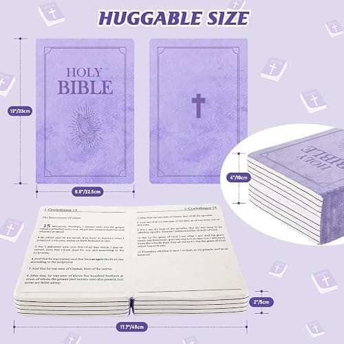 Children's Cartoon Plush Toy Throw Pillows, Christmas holiday Bible Book Pillow that Opens, Home Aesthetic Room Decorative Pillow, Kids Pillow, for Bedroom Sofa Cushion Chair Couch Bed (Purple) thumbnail 3