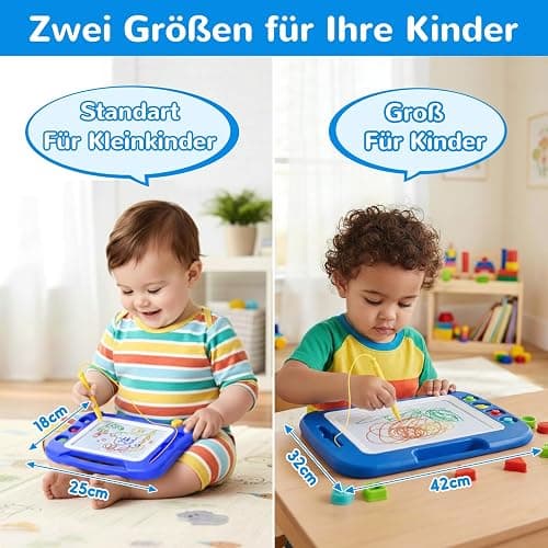 SGILE Große Magnetische Maltafel Zaubertafel Kinder, Magnet Magnettafel mit 4 Stempeln, Kreatives Spielzeug ab 2 Jahren, Geschenk für Jungen & Mädchen 1 2 3 4 Jahre, 42 x 32 cm, Blau thumbnail 4