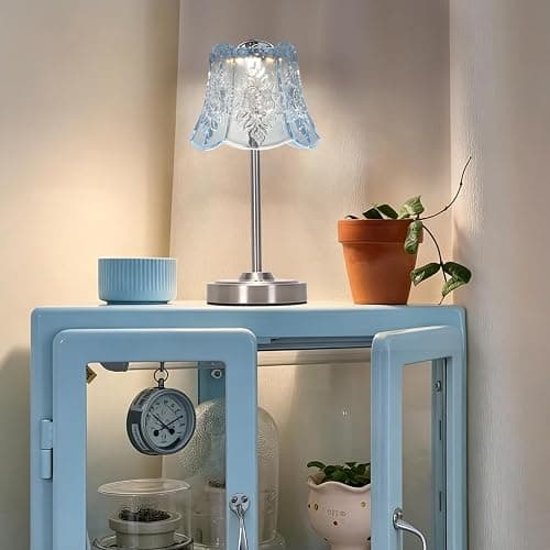 Shenmoyl Cordless Touch Table Lamp with 5200mAh Battery - 3 Adjustable Color Temperatures & Dimmable, Rechargeable Lamp for Bedroom, Living Room, Office, Entryway, Bookshelves (Clear Light Blue Rose) thumbnail 9