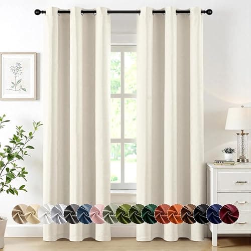 MIULEE Beige White Blackout Curtains for Bedroom Living Room 84 Inches Long 2 Panels, Thermal Insulated Room Darkening Drapes Solid Grommet Noise Reduction Light Blocking Window Treatments 40x84 Inch - Image 1
