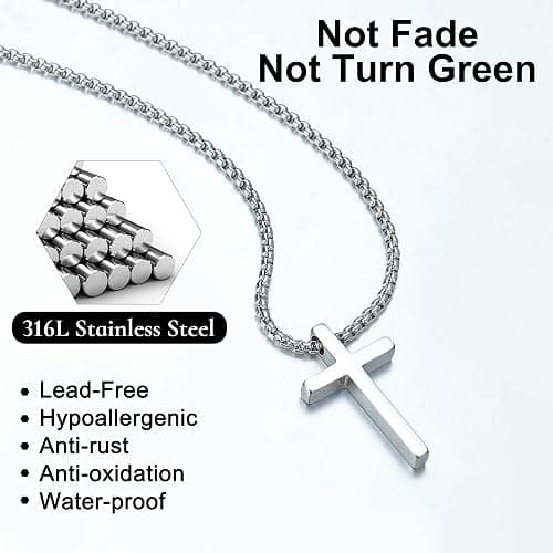 Yooblue 2/3 Pcs Cross Necklace for Men, Silver Black Gold Cross Chain Necklace, Stainless Steel Cross Pendant Jewelry Gifts for Men 16-30 Inches thumbnail 4