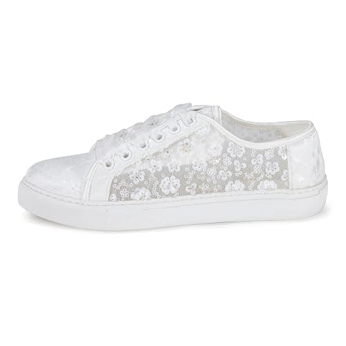 Mrs White 883-10 Women's Lace Wedding Sneakers Floral Embroidery Ribbon Laces Comfortable Bridal Flat Shoes thumbnail 3