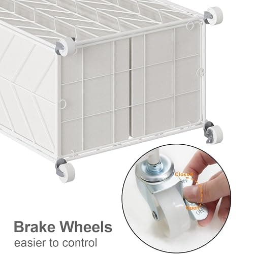 WOWLIVE Laundry Basket with Wheels, Heavy Duty Laundry Hamper with Wood Lid, Clothes Hamper with Divided Removable Liner Bag, Large Capacity Iron-Made Laundry Sorter Laundry Room Organization (White) thumbnail 7