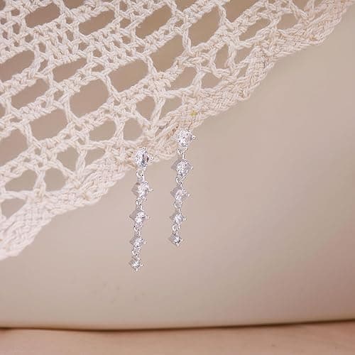 SELFROSE Silver Earrings for Women,Dainty Dangle Earrings Silver Plated Drop Earrings for Women Trendy Hypoallergenic CZ Stud Earrings Wedding Pearl Earrings Dangling Cute Small Hoop Earrings Jewelry - 5cz sl thumbnail 6