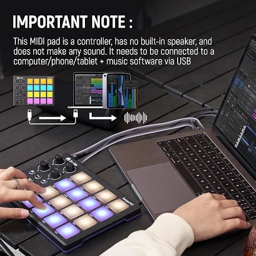 Synido TempoPAD Midi Controller Beat Maker Machine for Music Production, Portable USB MIDI Beat Pad Controller for Beginners with Durable Carrying Bag, 16 Backlit Beat Pad, 4 Assignable Knob thumbnail 9