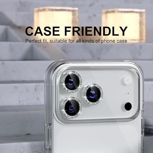Choiche Compatible for iPhone 17 Pro/iPhone 17 Pro Max Camera Lens Protector Bling, 9H Tempered Glass Camera Cover Screen Protector Metal Ring Decoration Accessories (Glitter-Silver) thumbnail 5