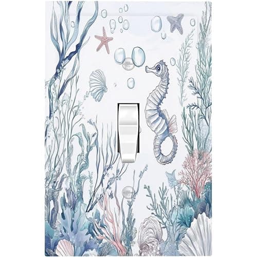 Donecmminery Decorative Light Switch Cover Ocean Coral Seahorse Seashell Starfish 1 Gang Single Toggle Device Electrical Faceplate Switchplates Decorator Outlet Wall Plate For Bathroom Home Decor - Image 1