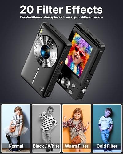 Digitalkamera 1080P Fotokamera 44MP Kamera Fotoapparat Tragbare Kompaktkamera mit 2,4" LCD Bildschirm, 16X Digitalzoom, 32G Micro Speicherkarte, 1 Akku für Kinder Teenager Student Anfänger-Schwarz thumbnail 4
