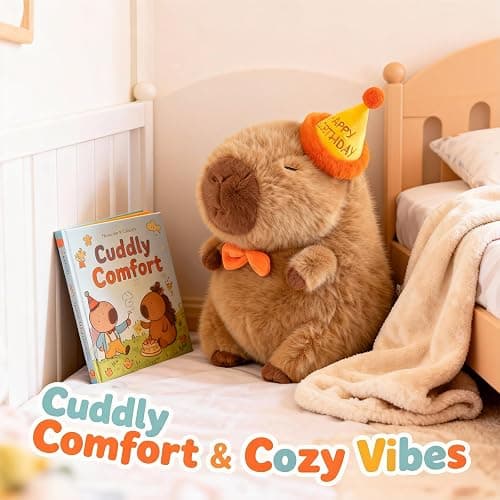 Wonfirang Capybara Plush with Birthday Hat, Kawaii Capybara Doll Stuffed Birthday Gifts Party Decoration, Cute Plush Toy for Girls Cartoon Fans thumbnail 6