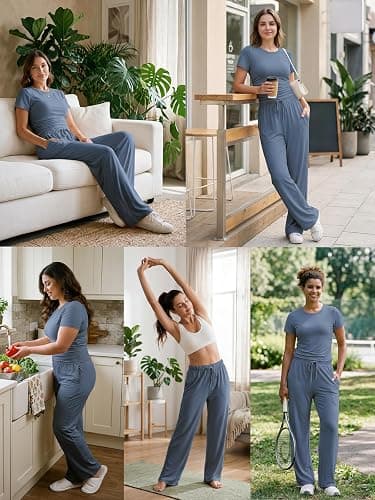 LanGui 2 Piece Sets for Women Summer 2026 Lounge Set Side Ruched Top and Wide Leg Pants for Airport Travel Vacation Outfit thumbnail 6