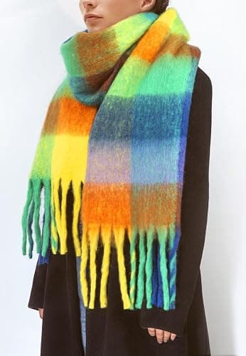 BLATIAL Womens Scarf Winter Big Colorful Checked Thick Warm Soft Scarves Casual Tassel Blanket Scarf thumbnail 3