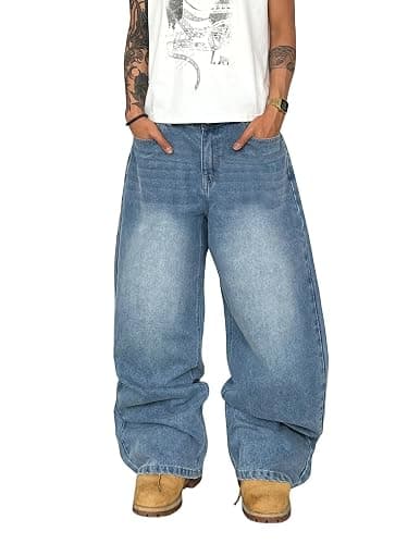QGRSWBC Mens Wide Leg Jeans Super Baggy Pants Y2k Loose Fit Denim Jeans Skater Trousers Streetwear - Image 1