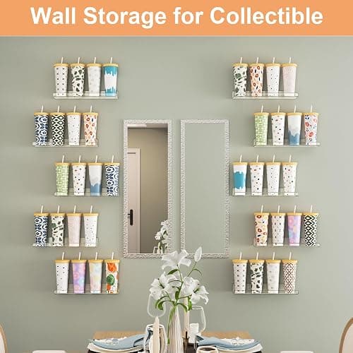 upsimples 8 Pack Acrylic Shelves Wall Organizer and Storage, 15" Display Shelf for Figure, Toy Cars, Perfume, Kids Bookshelf for Bedroom, Nursery, Craft Room, Clear thumbnail 7