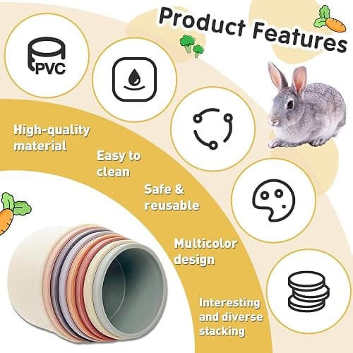 Iffitya 8 Pcs Stacking Cups for Rabbits, Colorful Bunny Toys for Rabbits and Small Animals, Nesting Rabbit Toys of Different Sizes, Bunny Stacking Cups for Hiding Food and Playing thumbnail 5