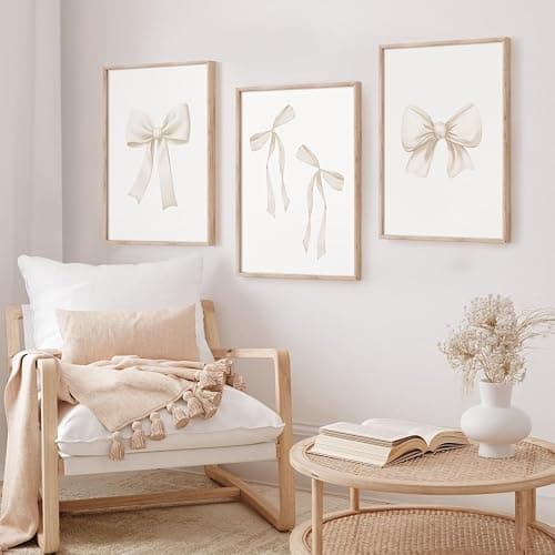 Bow Wall Art Coquette Room Canvas Decor Beige Bow Poster Preppy Wall Deocr Aesthetic Pictures Coquette Girly Posters Nursery Art Prints for Girls Bedroom 16x24 Inch Unframed Set of 3 thumbnail 4