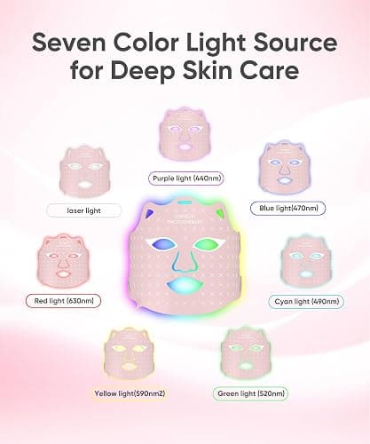 SDKWDH LED Light Therapy Mask, Red Light Therapy for Face - Red Light for Anti-Aging & Wrinkles, Blue for Acne, IR for Deep Repair, At-Home Device, FDA Cleared, Portable & Rechargeable, Pink thumbnail 2