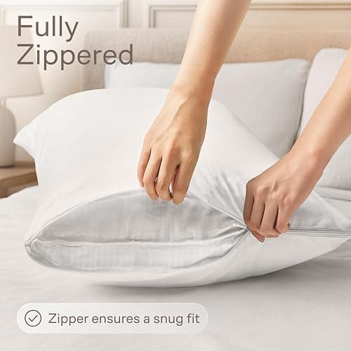 Ultra Soft Pillow Protectors with Zipper - Standard Size - Set of 4 - White | 100% Protection Against Stains, Dust & Dirt, Breathable Pillow Covers, Machine Washable thumbnail 3