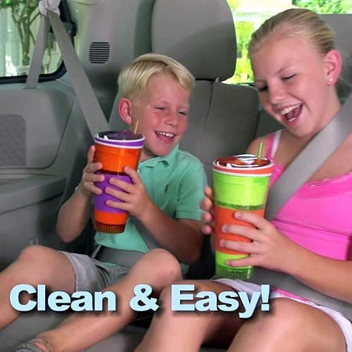 Snackeez Travel Snack & Drink Cup with Straw, Blue,16 oz thumbnail 2