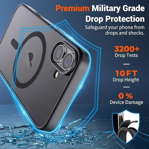 SUPFINE Magnetic for iPhone 16 Plus Case (Compatible with MagSafe) (Military Grade Drop Protection) Translucent Matte Shockproof with Anti-Fingerprint Phone Cover,Black thumbnail 3