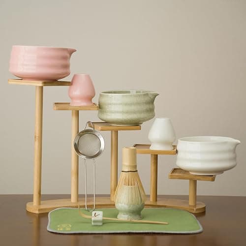 YEEMUOS Matcha whisk Set,7 Pcs Matcha Making Kit with whisk Whisk, Ceramic Bowl, Sifter, Scoop, Holder, Stand, and Tea Towel for Ultimate Matcha Experience(Pink) thumbnail 6