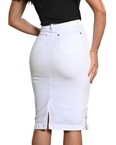 Anagrom Straight Knee Length Stretch Denim Jean Skirt for Women Size 0-22 Regular and Plus Size Side Button Details thumbnail 2