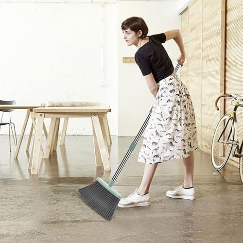 kelamayi Upgrade Broom and Dustpan Set, Large Size and with Long Handle, Upright,Ideal for Indoor Outdoor Garage Kitchen Room Office Lobby Use (Green) thumbnail 2