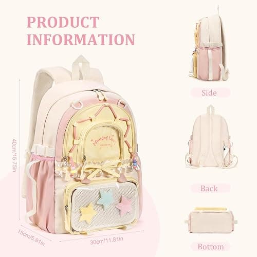 jingyuKJ Kawaii ita Backpack - Cute Backpack Coquette Aesthetic Back Pack Y2K Daypack with Clear Pockets with Clear Pockets (Pink) thumbnail 4