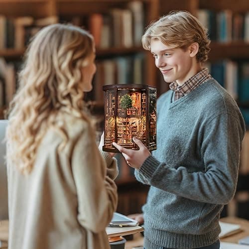 Book Nook，DIY Miniature Book Nook Kit for Adults and Teens，3D Wooden Tiny House for Family and Friends，Bookshelf Dollhouse Decor in Halloween/Christmas thumbnail 2