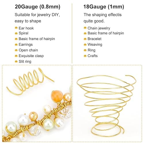 BENECREAT 20 Gauge 770FT Aluminum Wire Anodized Jewelry Craft Making Beading Floral Colored Aluminum Craft Wire - Yellow Gold thumbnail 3